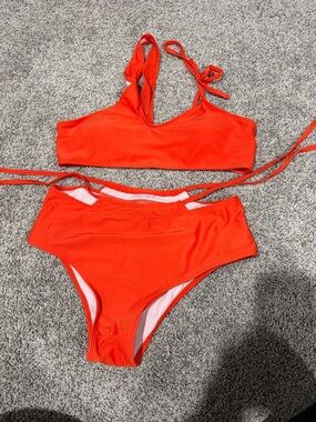 Red High-Waist Bikini Set